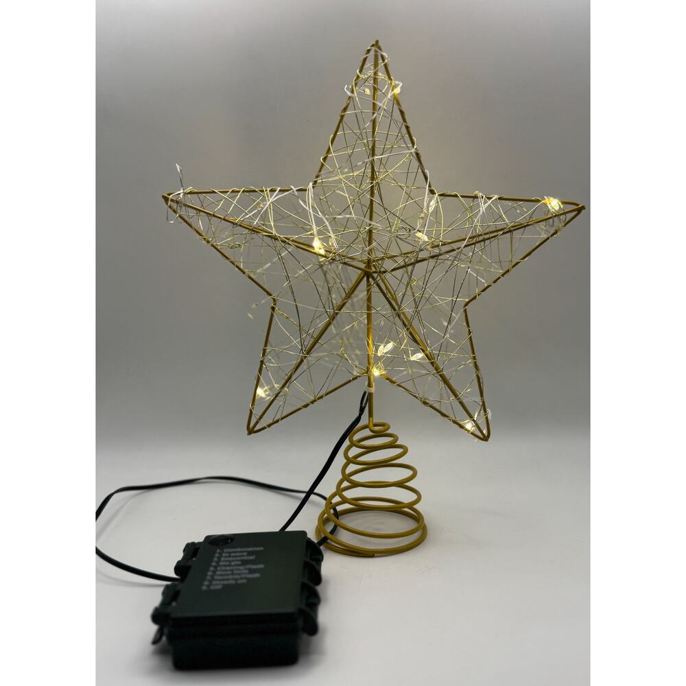 Lighted Gold Wire Star Christmas Tree Topper w‎ 8 Modes LED Lights